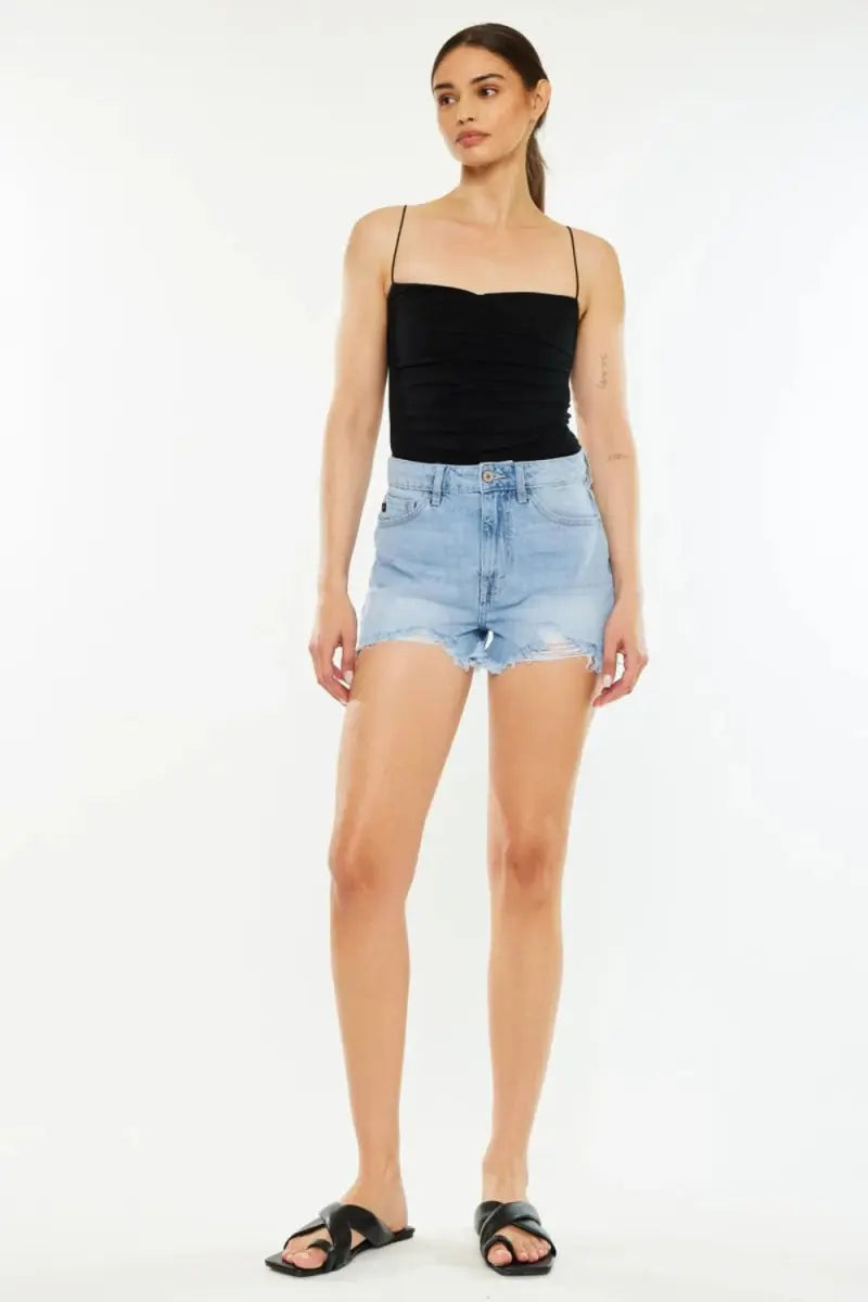 Kancan Raw Hem Distressed High Waist Denim Shorts for Women - Love Salve